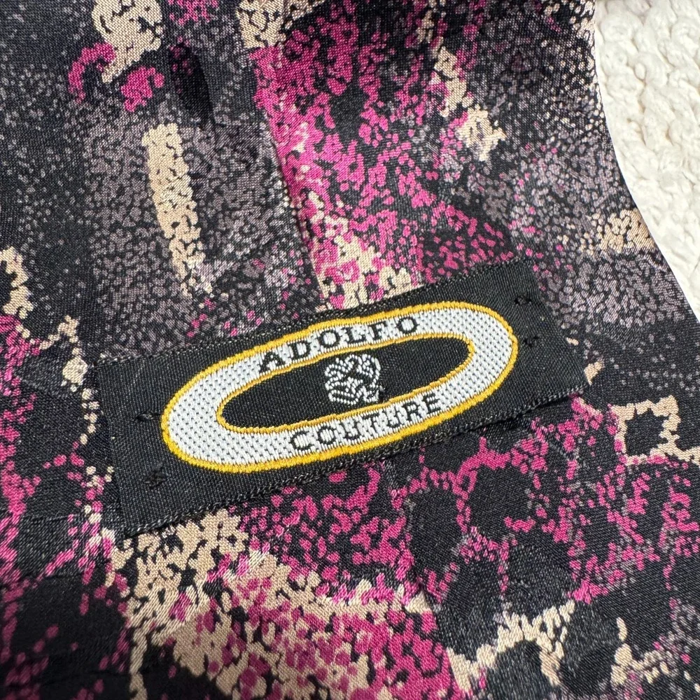 Adolfo Couture Tie Geometric Abstract‎ Rockabilly Silk USA Made Vintage Necktie